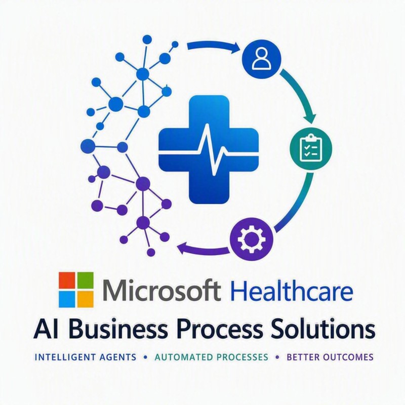 Microsoft Healthcare AI Business Process Solutions logo: intelligent agents, automated processes, better outcomes